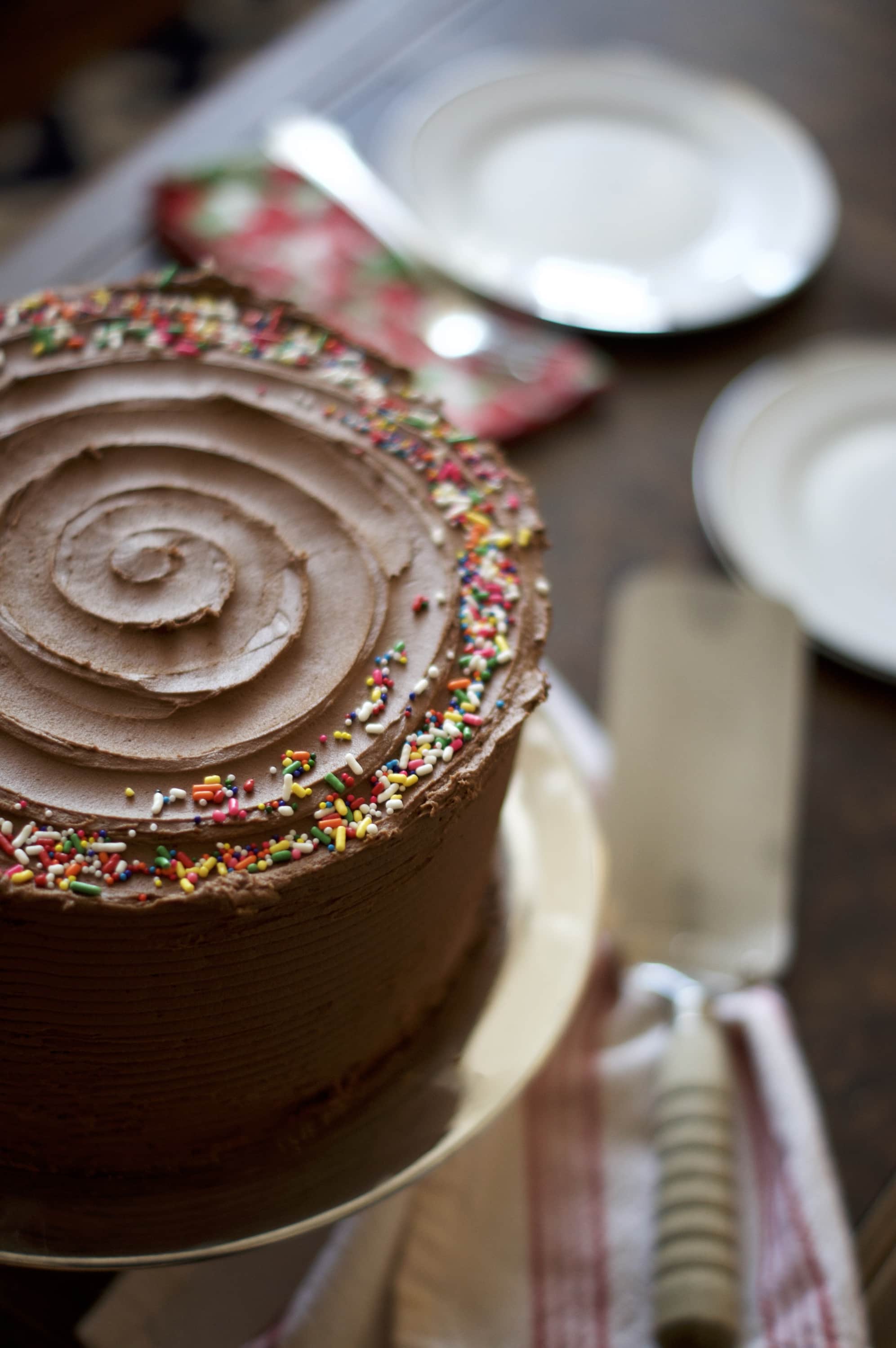 Yellow Cake with Chocolate Frosting | via Midwest Nice Blog