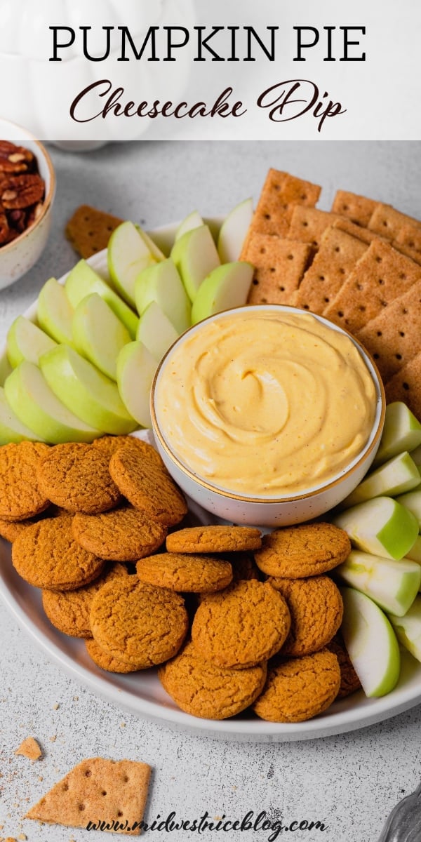 A pin to share the recipe for pumpkin pie cheesecake dip