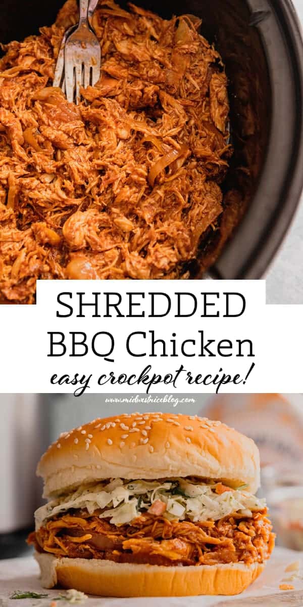 A delicious recipe for shredded bbq chicken made in a slow cooker.