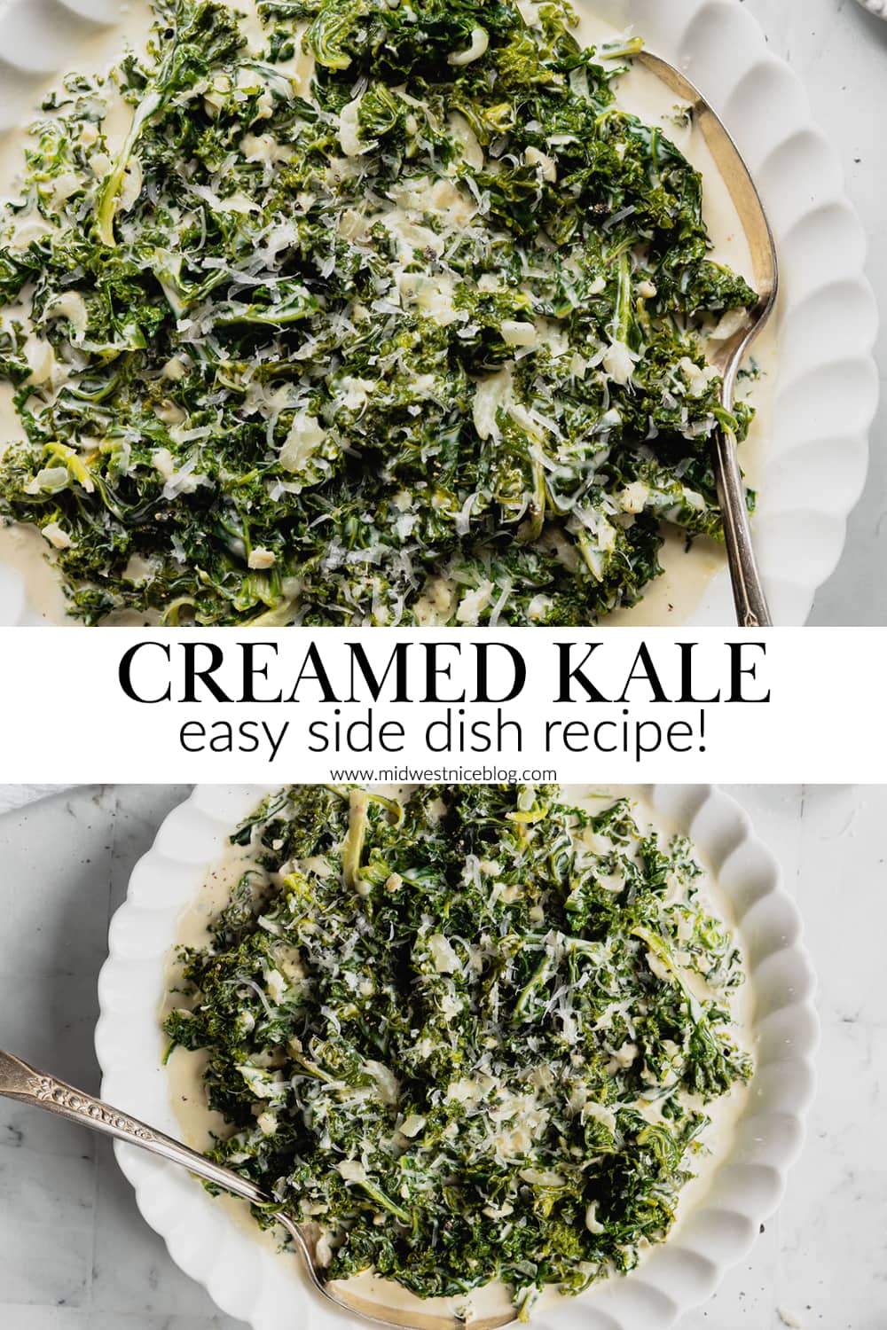 A pin to share the recipe for creamed kale.