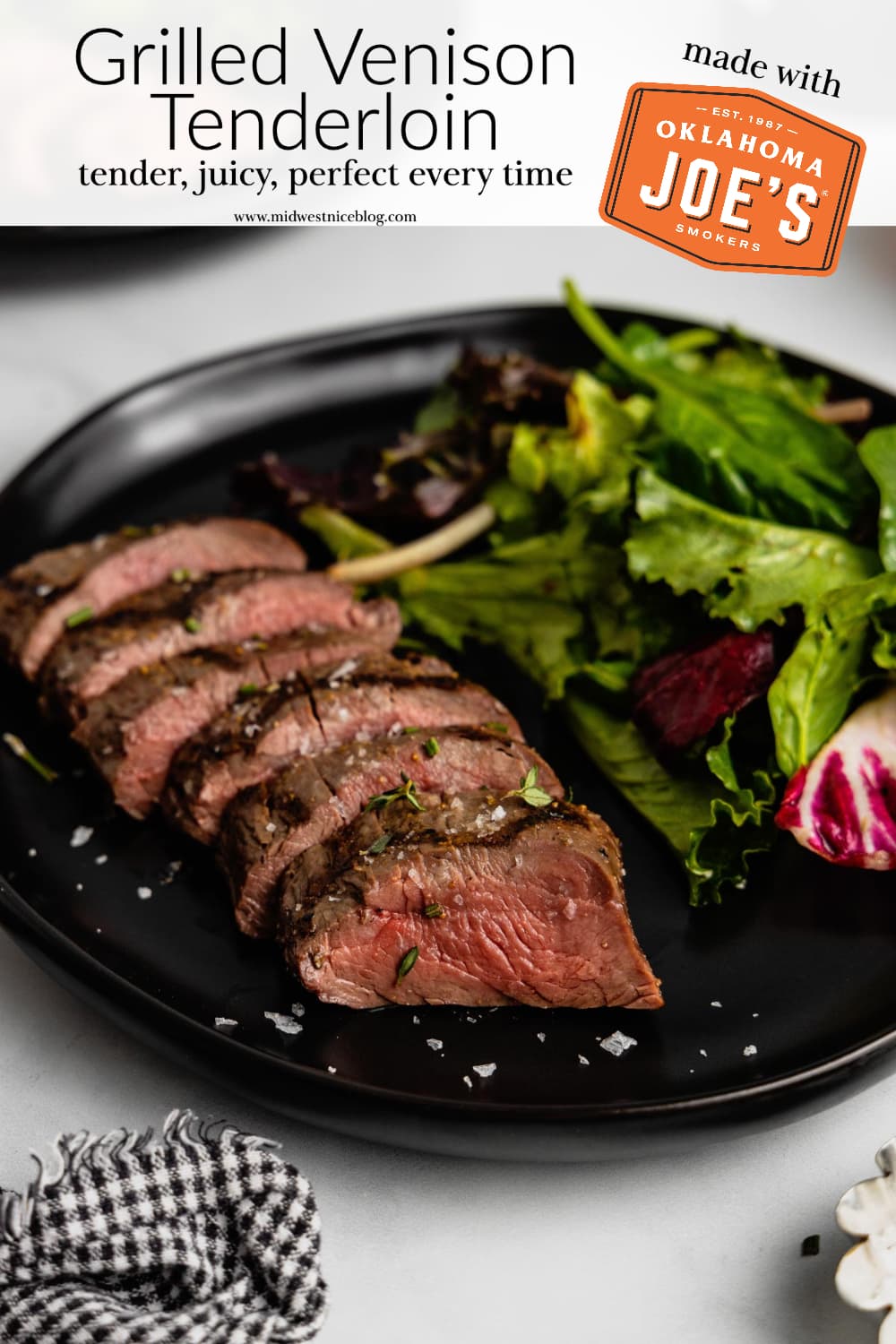 A pin to share the recipe for grilled venison tenderloin.