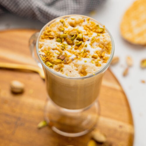 Pistachio Latte with Browned Butter Cookie Topping Midwest Nice